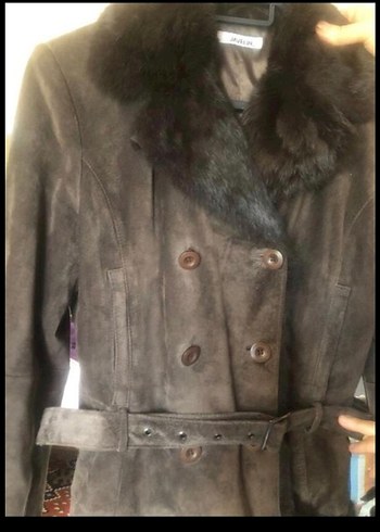 Kahverengi Süet Kadın Uzun Kürklü Kaban - Görsel 3