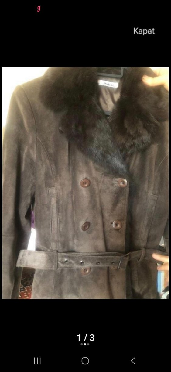 Kahverengi Süet Kadın Uzun Kürklü Kaban - Görsel 3