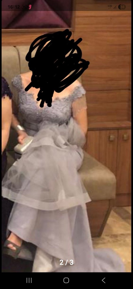 Gri Nakışlı Uzun Abiye Elbise - Görsel 2