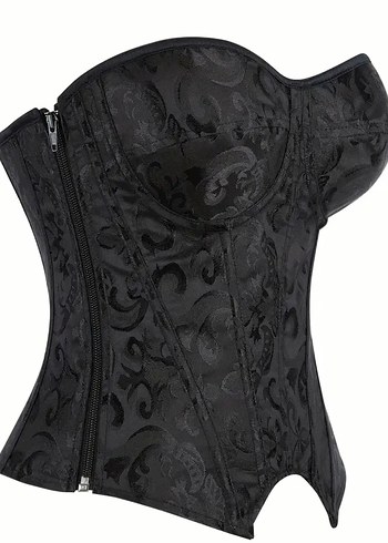 Fermuarlı Siyah Gotik Straplez Büstiyer