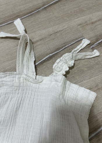 Kızlar İçin Beyaz Keten Askılı Tulum - Görsel 2