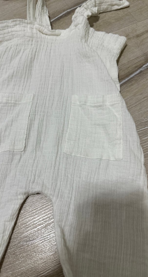Kızlar İçin Beyaz Keten Askılı Tulum - Görsel 3