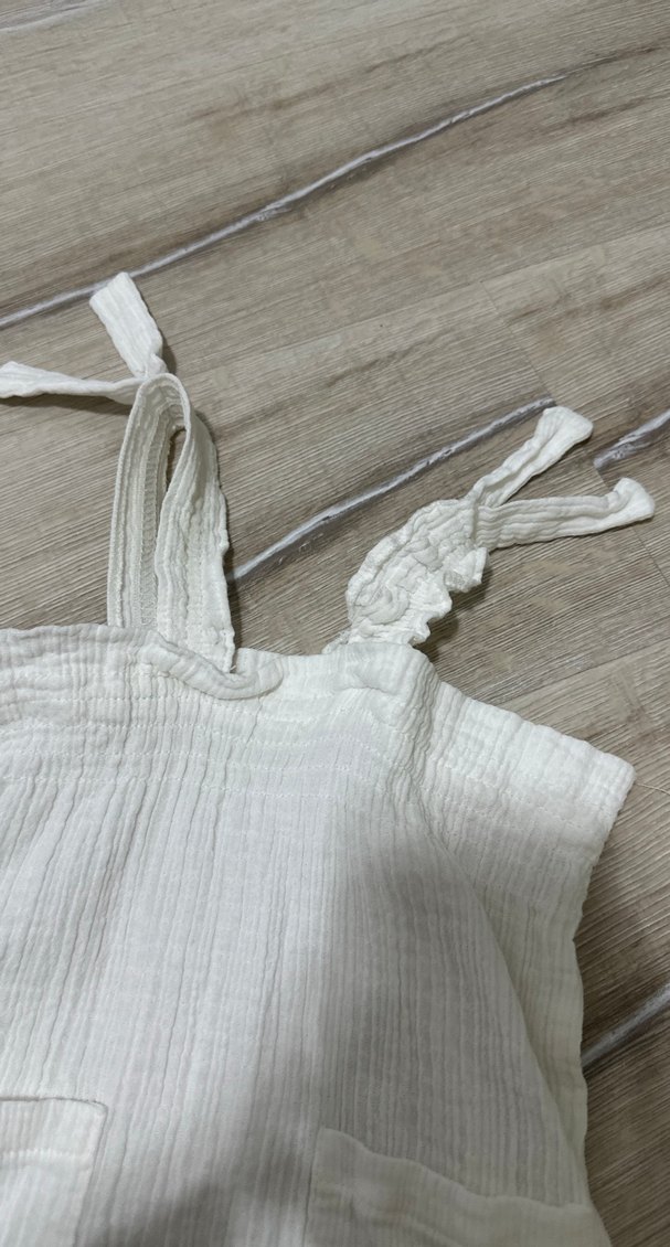 Kızlar İçin Beyaz Keten Askılı Tulum - Görsel 2