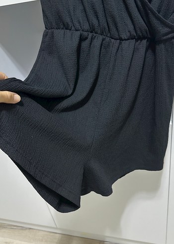 Siyah V Yaka Drapeli Kadın Tulum - Görsel 3