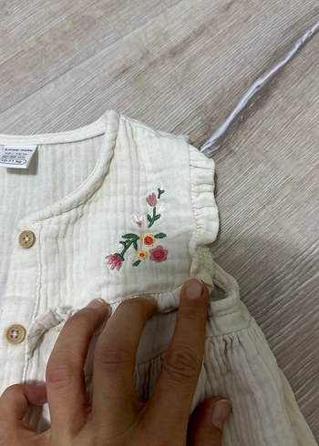 Nakışlı Kız Çocuk Keten Elbise - Görsel 4