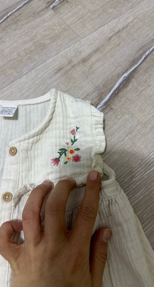 Nakışlı Kız Çocuk Keten Elbise - Görsel 4