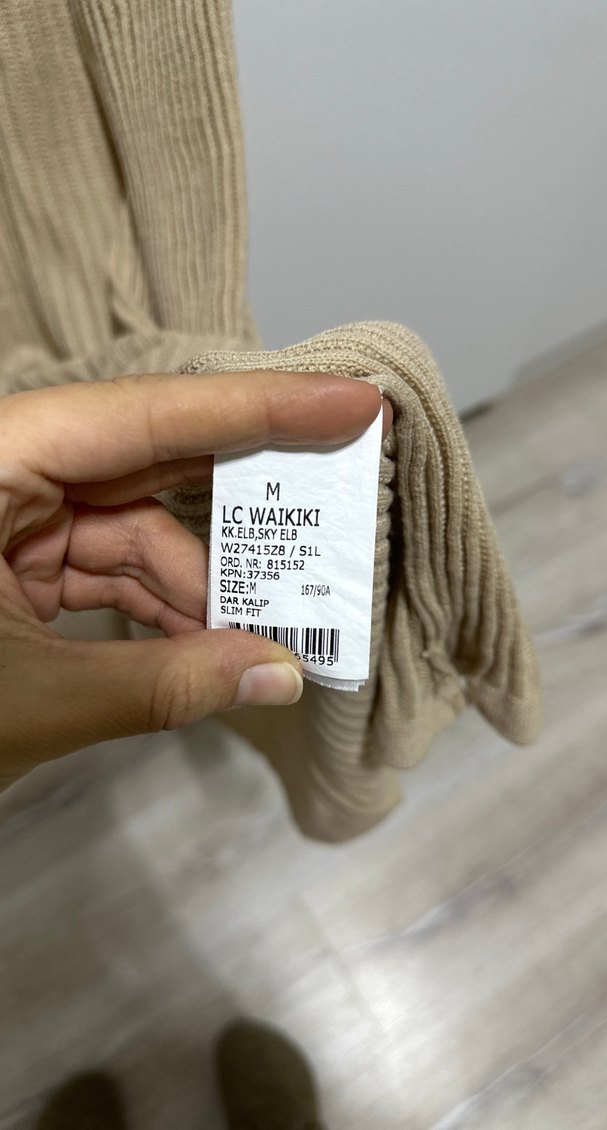 Bej Triko Balıkçı Yaka Uzun Elbise - Görsel 4