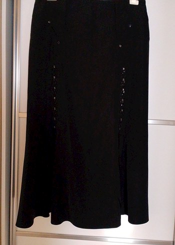 Siyah Uzun Süet Gotik Düğmeli Etek