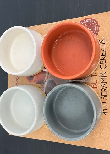 Bambu Tabanlı 4'lü Seramik Çerezlik Seti - Görsel 3