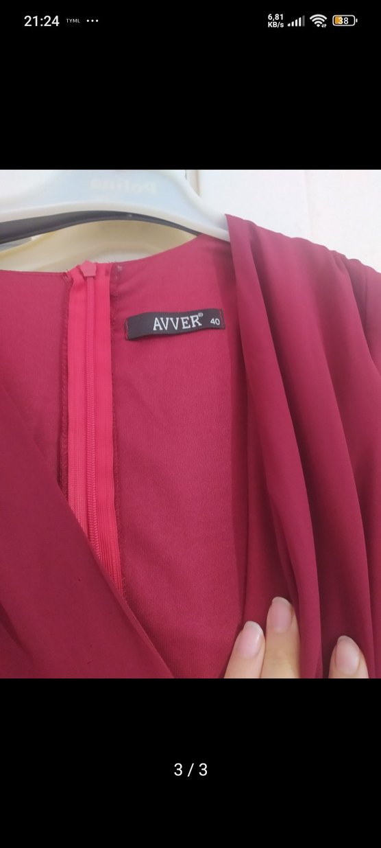 MissThetis Uzun Kollu Bordo Volanlı Elbise - Görsel 3