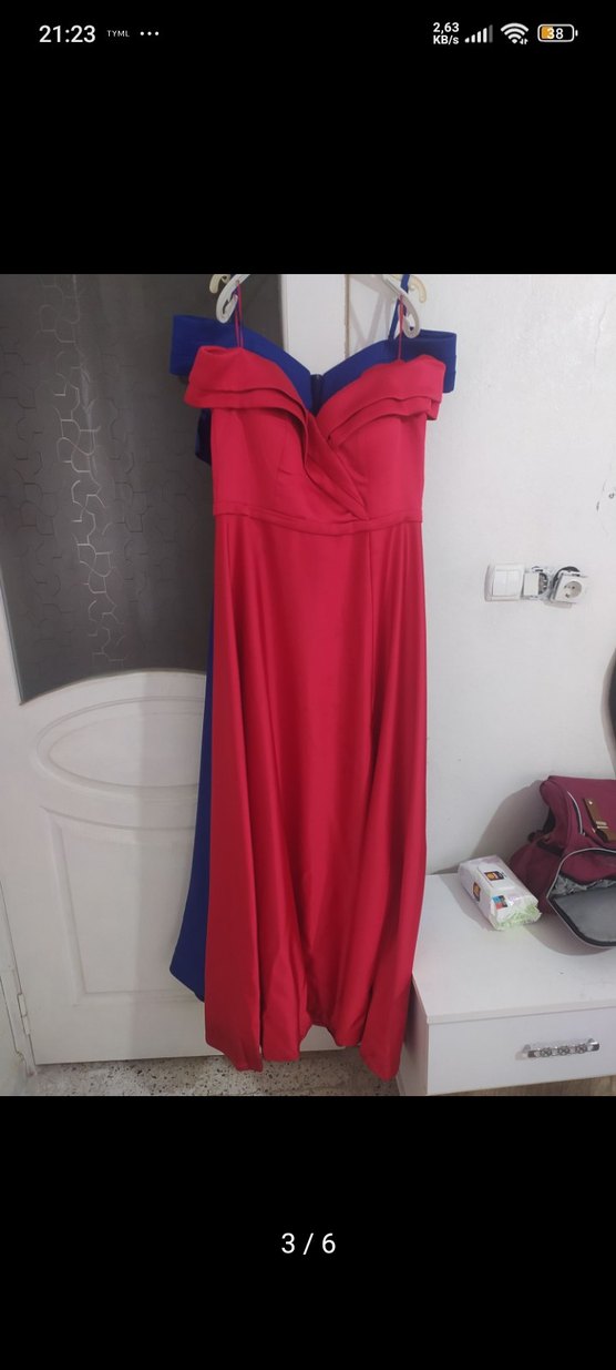 Kırmızı Uzun Drapeli Kadın Abiye - Görsel 3