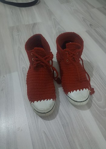 Kırmızı Örgü Kadın Spor Ayakkabı - Görsel 2