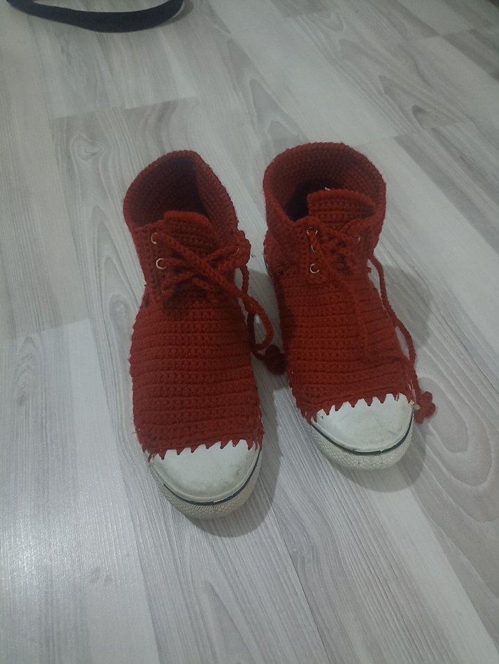 Kırmızı Örgü Kadın Spor Ayakkabı - Görsel 2