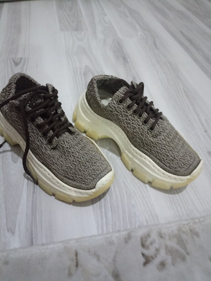 Bej Örgü Kadın Spor Ayakkabı - Görsel 2