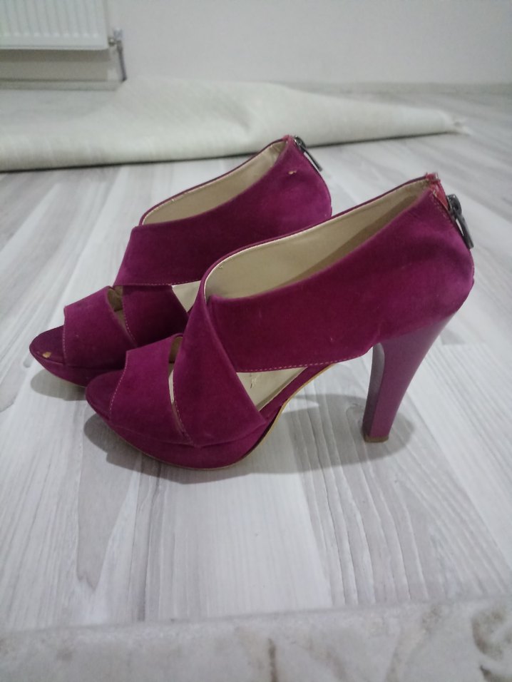 Pembe Süet Platform Topuklu Kadın Ayakkabı - Görsel 2