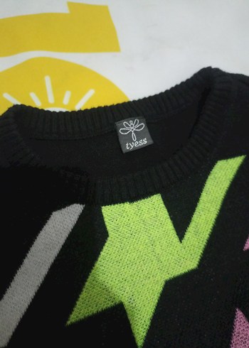 Renkli Desenli Kadın Triko Kazak - Görsel 2