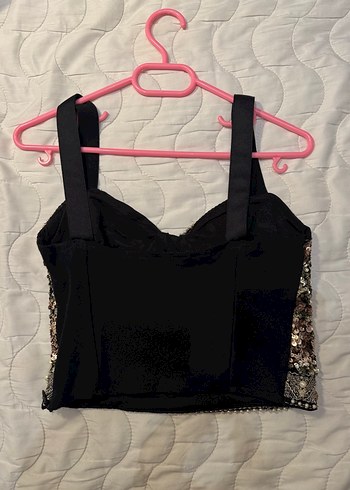 Siyah Payetli Mini Göğüs Üstü - Görsel 4