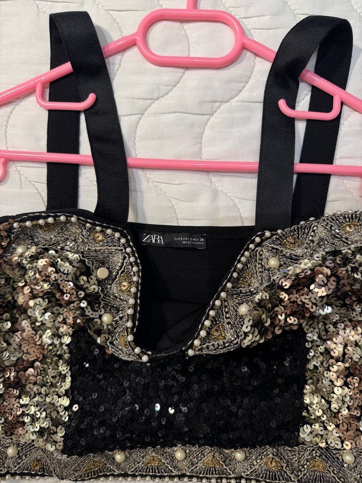 Siyah Payetli Mini Göğüs Üstü - Görsel 3