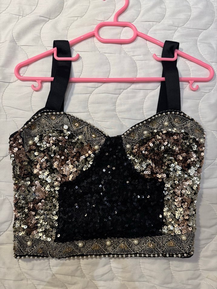 Siyah Payetli Mini Göğüs Üstü - Görsel 2