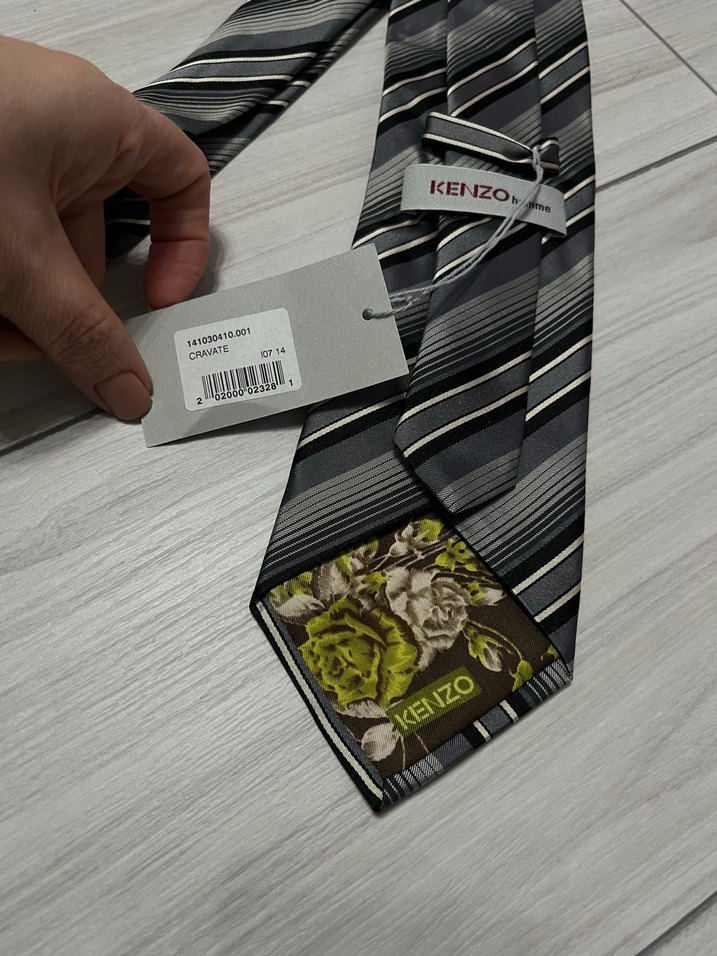 Kenzo Gri Çizgili Erkek Kravat - Görsel 3