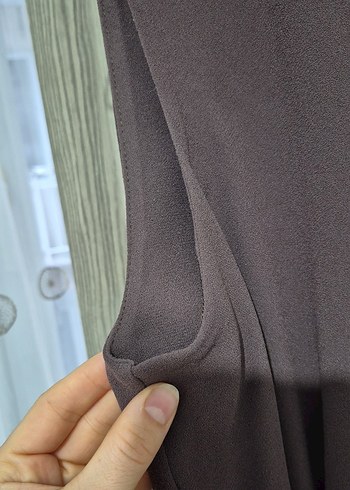 Klasik Bisiklet yaka koyu kahverengi elbise - Görsel 4