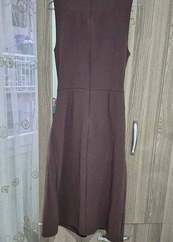 Klasik Bisiklet yaka koyu kahverengi elbise - Görsel 7