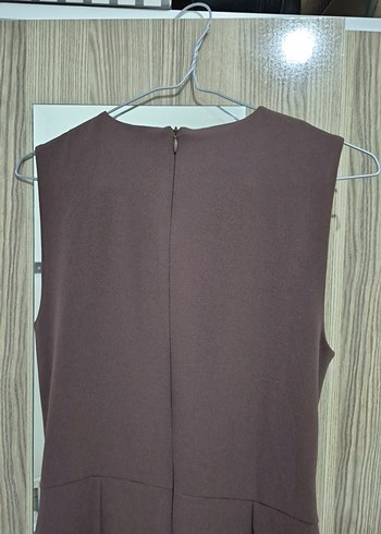 Klasik Bisiklet yaka koyu kahverengi elbise - Görsel 8