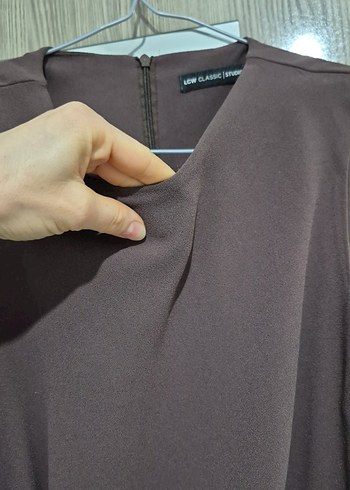 Klasik Bisiklet yaka koyu kahverengi elbise - Görsel 9