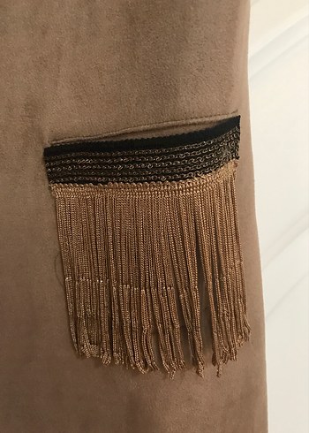 Bej Süet Kemerli Kadın Yelek - Görsel 3