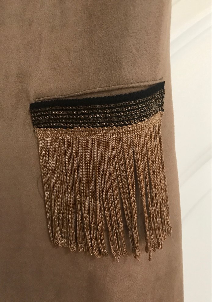 Bej Süet Kemerli Kadın Yelek - Görsel 3