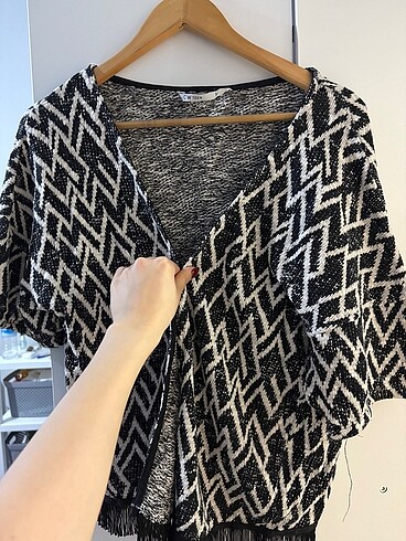 m Beden siyah Renk Örme Püsküllü Kimono