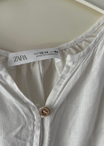 Düğmeli Beyaz Keten Kız Bluzu - Görsel 3