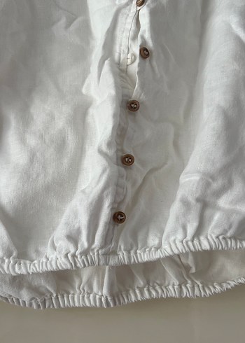 Düğmeli Beyaz Keten Kız Bluzu - Görsel 4