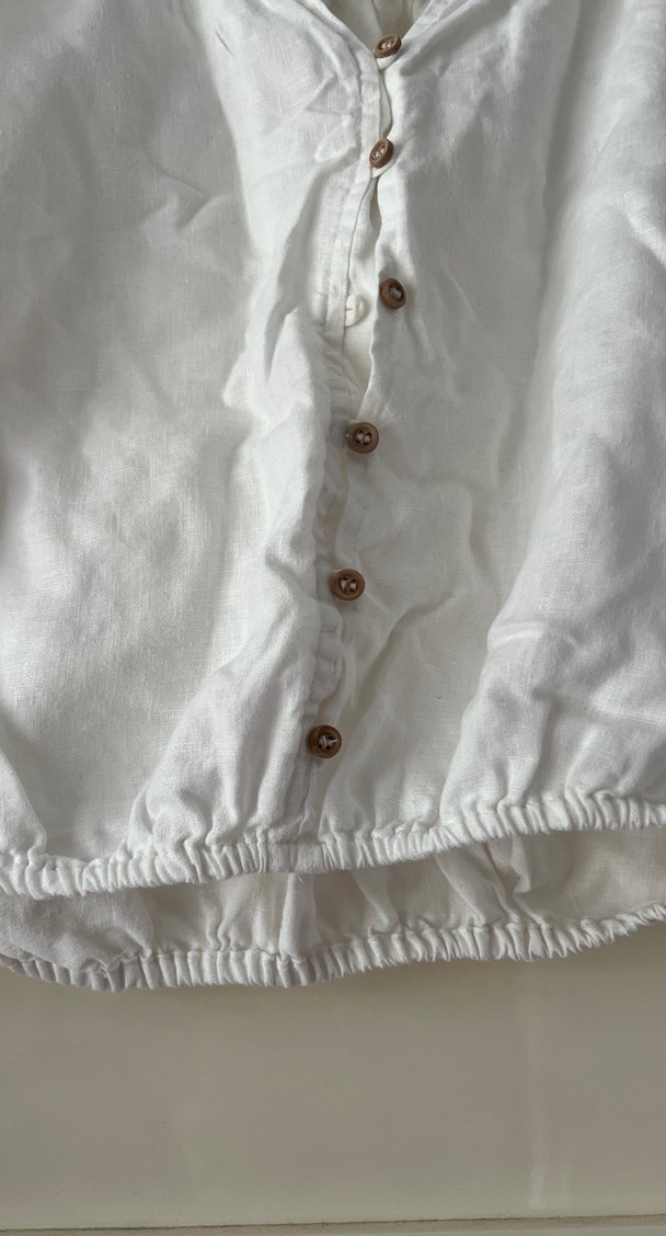 Düğmeli Beyaz Keten Kız Bluzu - Görsel 4
