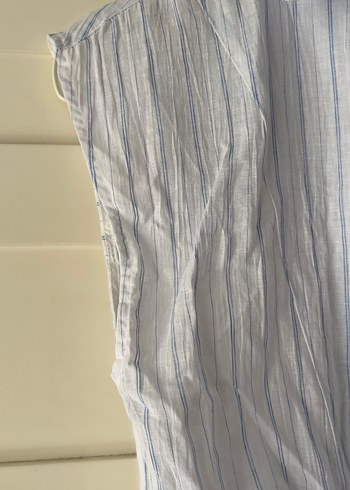 Gri Çizgili Kısa Kollu Keten Gömlek - Görsel 3