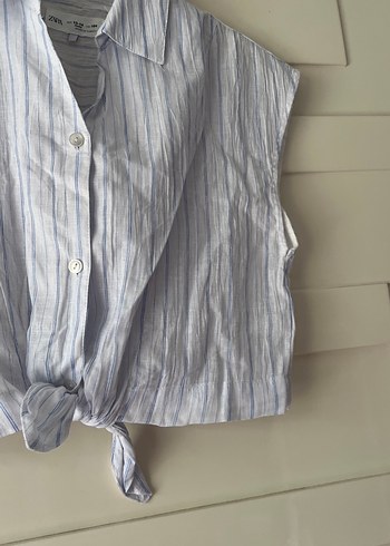 Gri Çizgili Kısa Kollu Keten Gömlek - Görsel 5