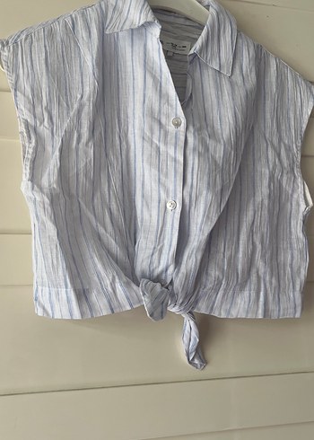 Gri Çizgili Kısa Kollu Keten Gömlek - Görsel 6
