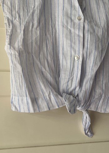 Gri Çizgili Kısa Kollu Keten Gömlek - Görsel 4