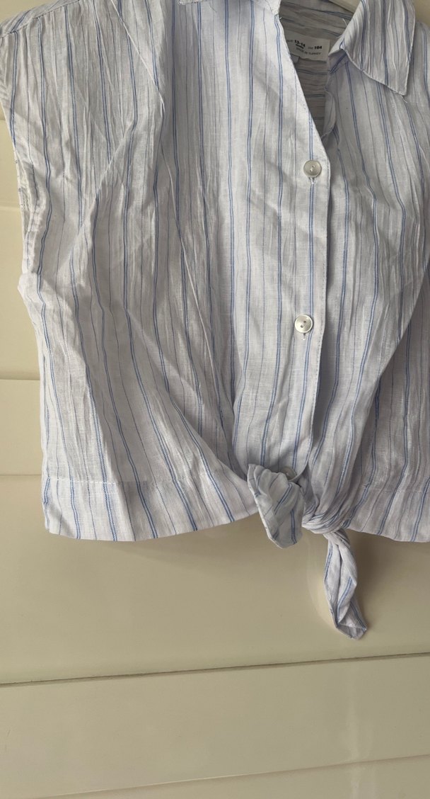 Gri Çizgili Kısa Kollu Keten Gömlek - Görsel 4