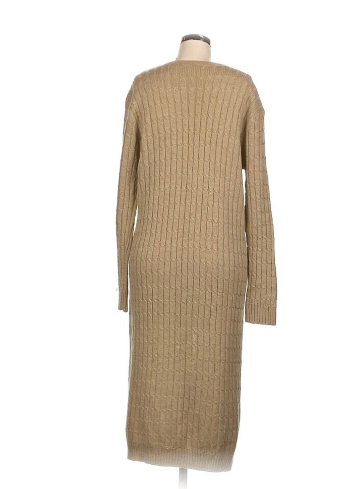 Bej Uzun Örgü Kadın Hırka - Görsel 3