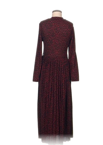 Bordo Pilili Uzun Kollu Vintage Elbise - Görsel 3