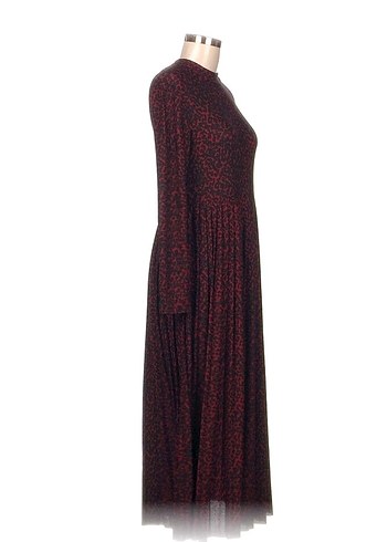 Bordo Pilili Uzun Kollu Vintage Elbise - Görsel 2