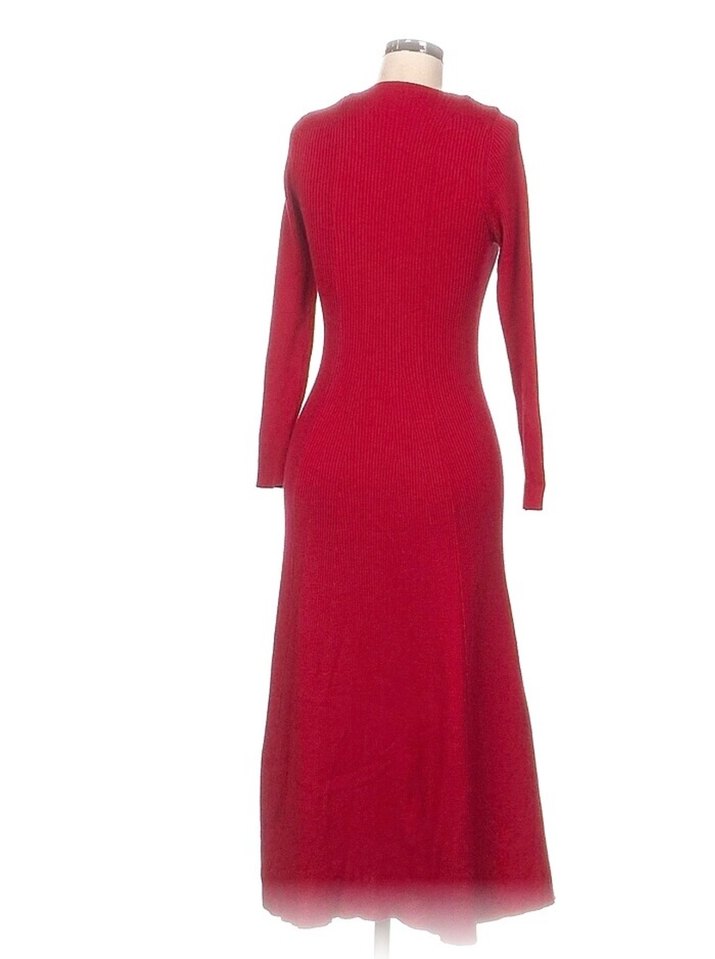 Bordo Uzun Kollu Triko Kadın Elbise - Görsel 3