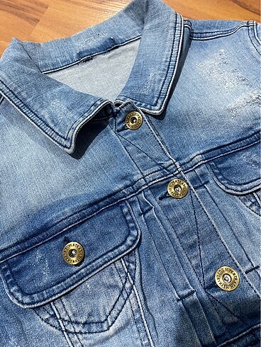 Denim kot crop ceket