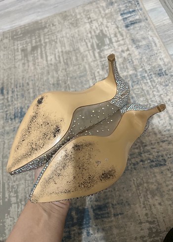 Bej Parlak Taşlı Stiletto - Görsel 3