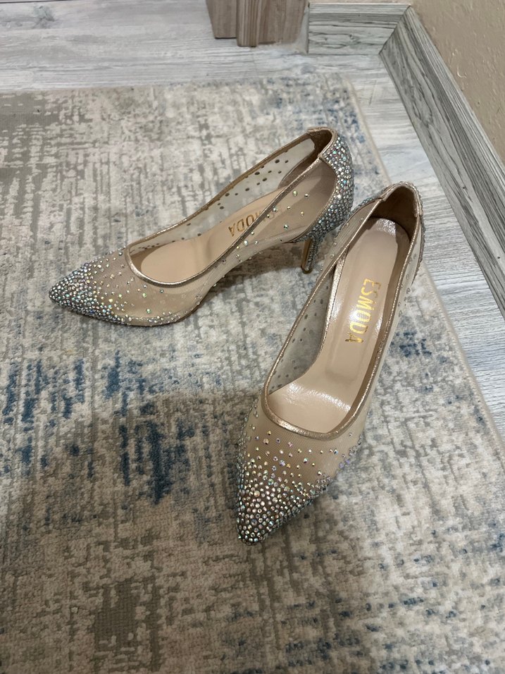 Bej Parlak Taşlı Stiletto - Görsel 2