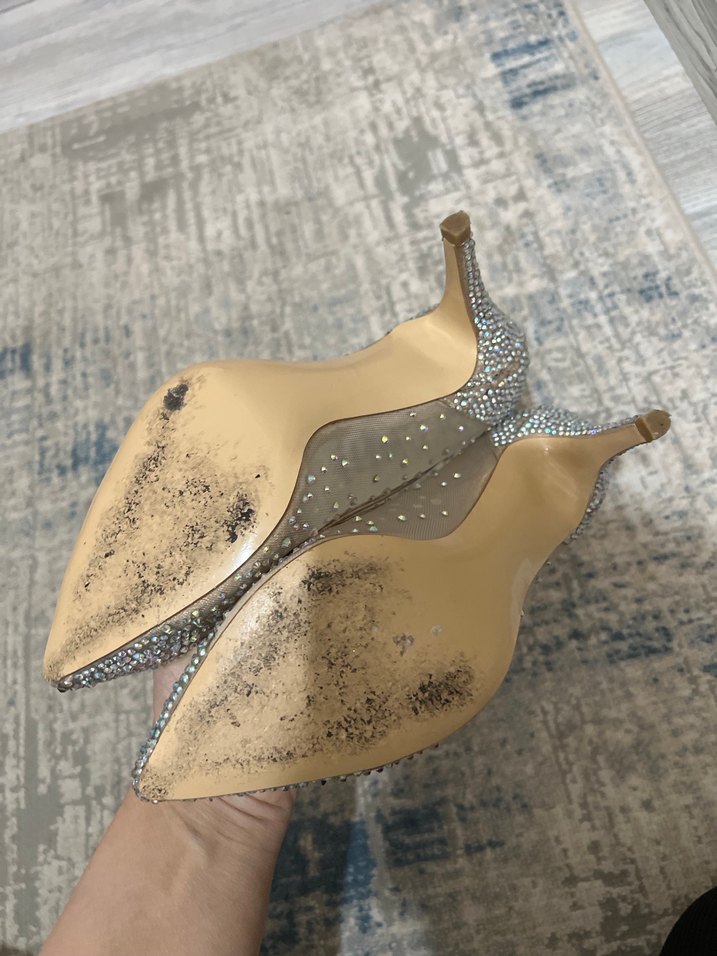 Bej Parlak Taşlı Stiletto - Görsel 3