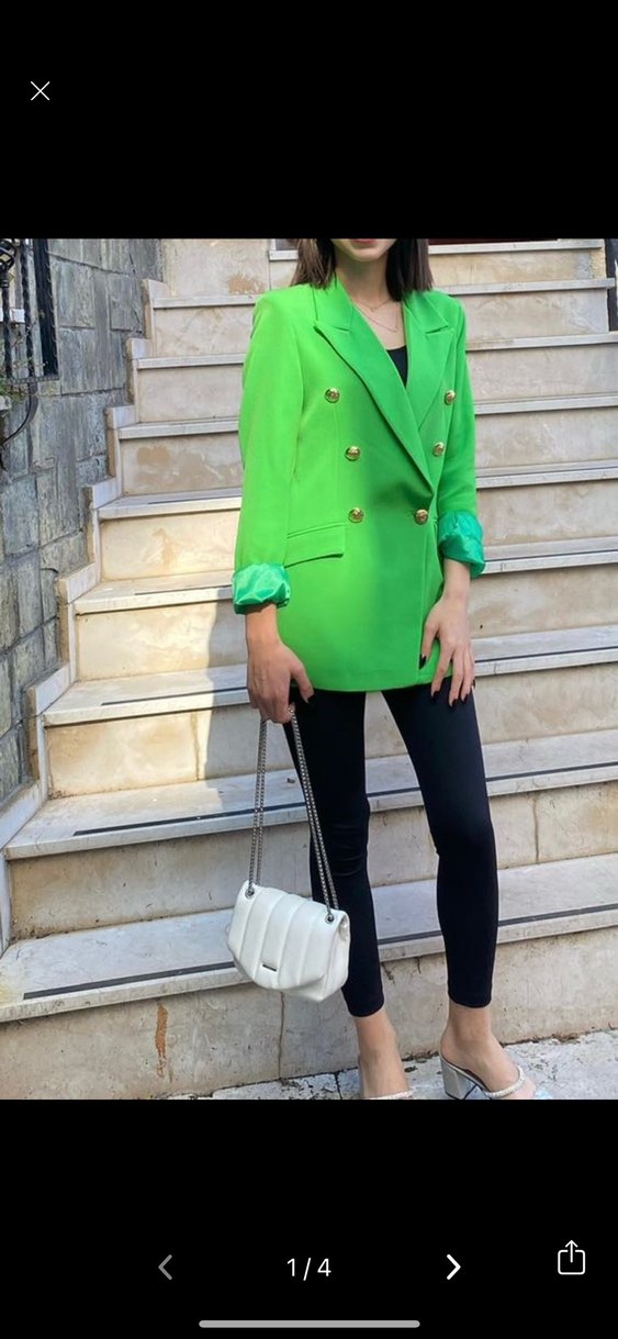 Düğmeli Yeşil  Kadın Blazer - Görsel 2