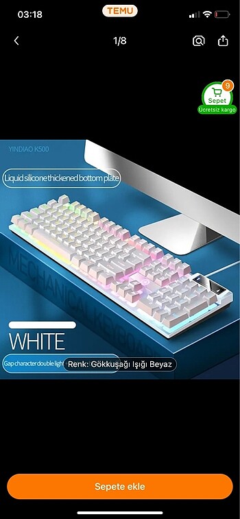 Beyaz Mekanik Hissi Gaming Klavye