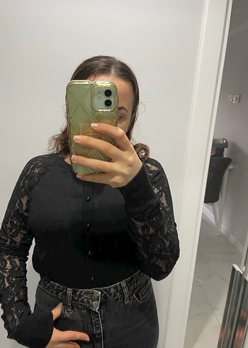 Dantel Kollu Siyah Kadın Hırka - Görsel 5